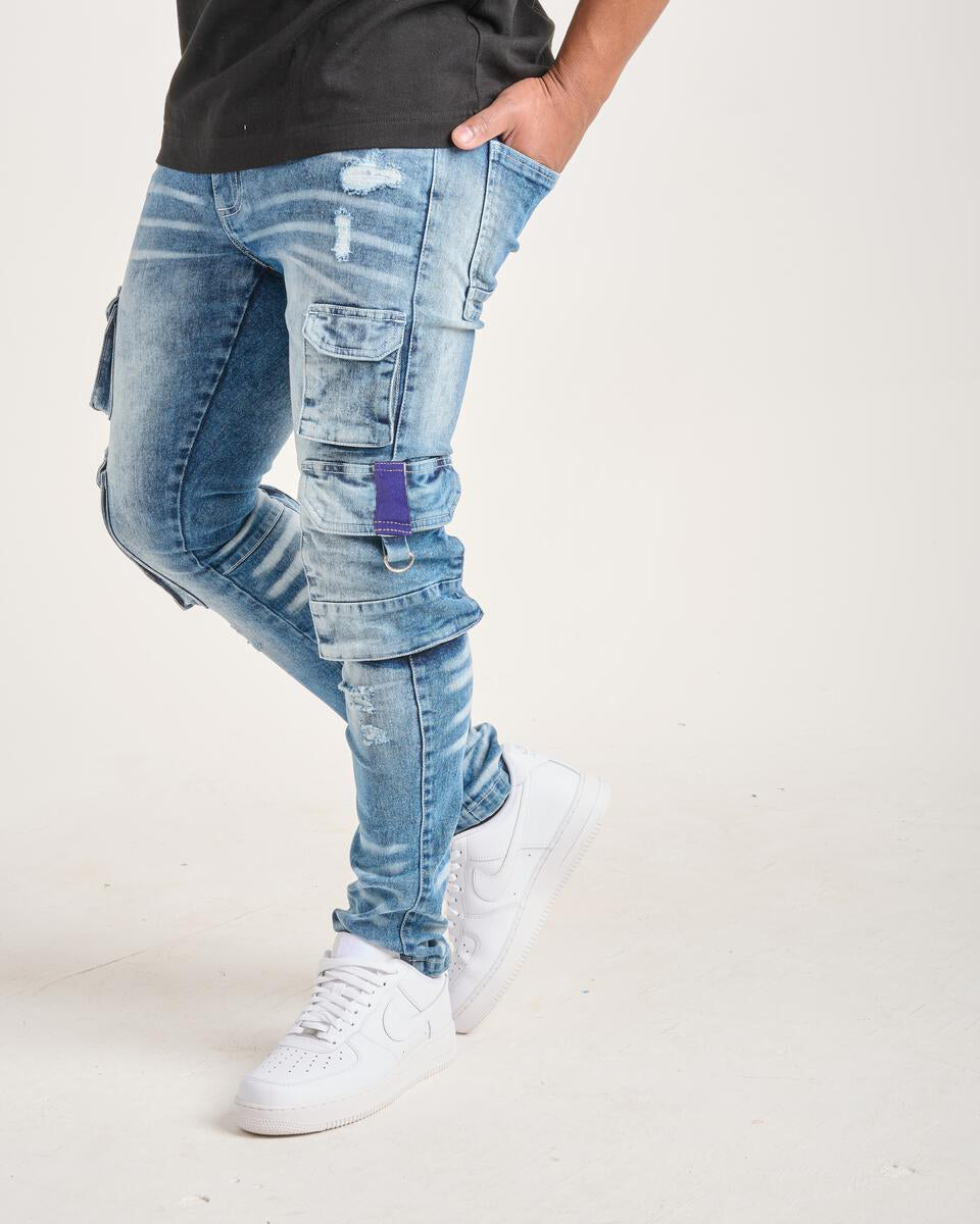 Slim Cargo Jeans - Denim blue - Men