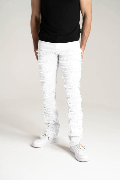 Spark Stretch Twill With 3D Crinkle & Multi Frayed Patch Stacked Jean