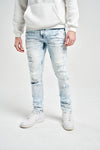 Spark Slim Fit Stretch Jeans with 3D Crinkle & Repair (Bleach Blue)