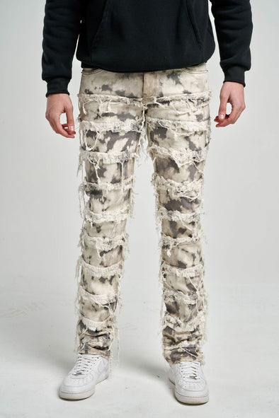 Taker Slim Fit Jean with Frayed Patch & Tie Dye Effect