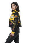 Smoke Rise Red Racing Collared PU Jacket (Black)