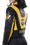 Smoke Rise Red Racing Collared PU Jacket (Black)