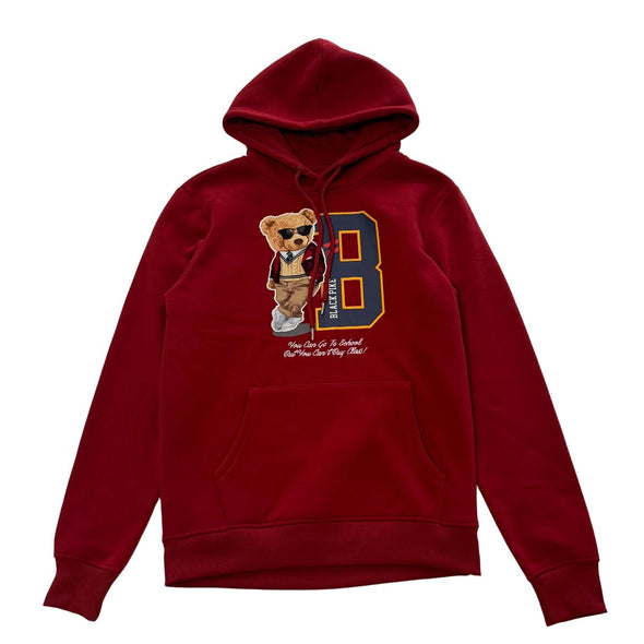 Black Pike Bear Patch Embroidered Hoodie (Burgundy)