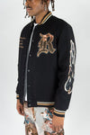 R3bel Denim Melton Varsity Tapestry Patches Jacket