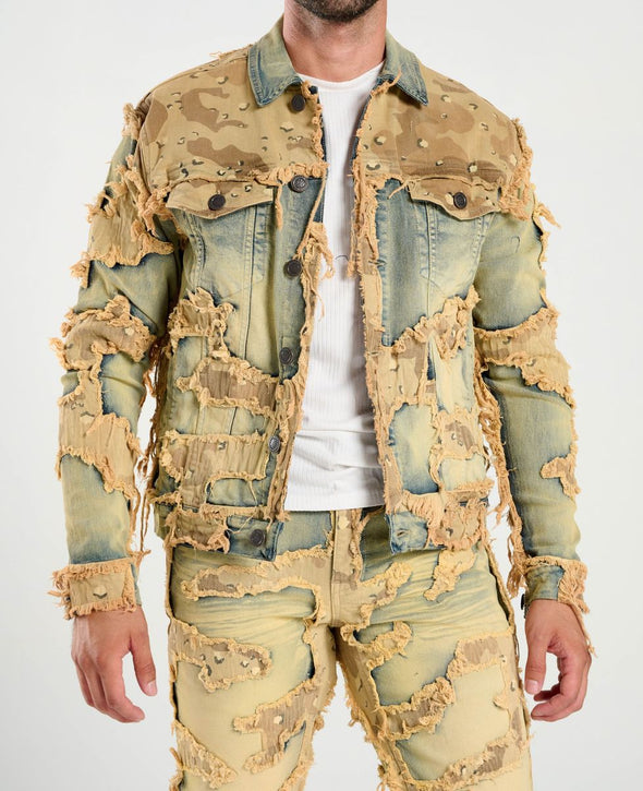 Taker Camo Pattern Patch Denim Jacket (Rustic Blue)