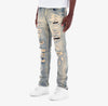 Copper Rivet Washed Ripped Wrinkle Jean (Tint Blue)