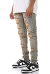 KDNK Multi Distressed Denim Jean with Ankled Zippers (Tinted Blue)