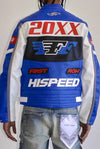 First Row Contrast Motor Racing Leather Jacket (Blue)