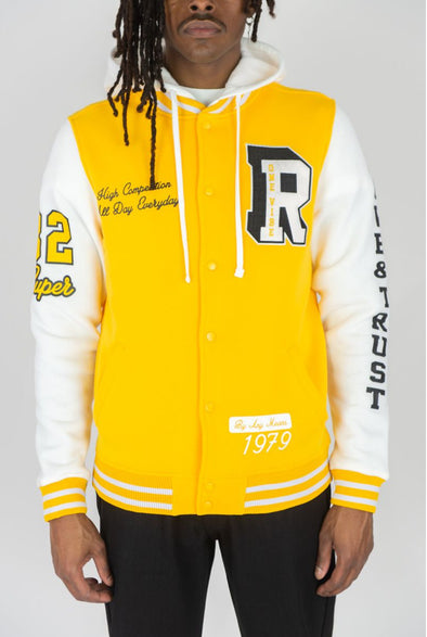 Rebel Minds Strong Fleece Varsity Jacket (Yellow)