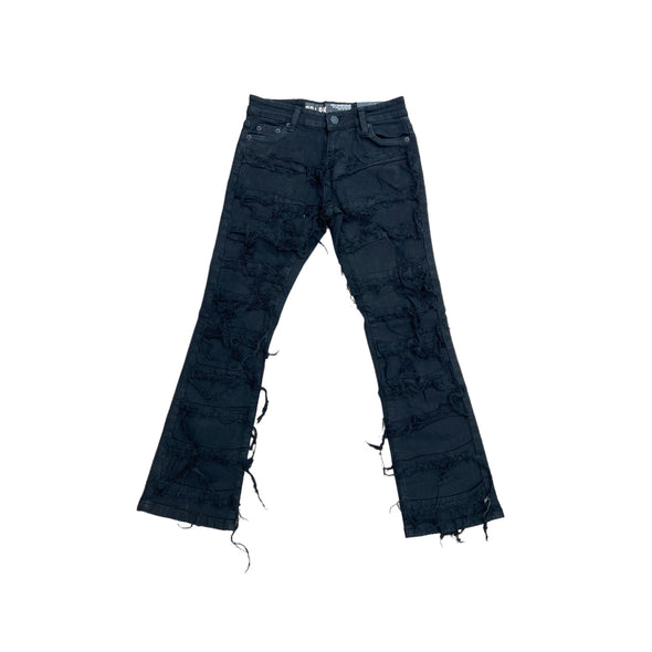 Spark Boy's Stretch Multi Frayed Patch Stacked Jean (Jet Black)