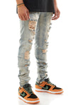 KDNK Multi Distressed Denim Jean with Ankled Zippers (Tinted Blue)