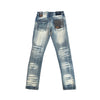 Copper Rivet Washed Ripped Wrinkle Jean (Tint Blue)