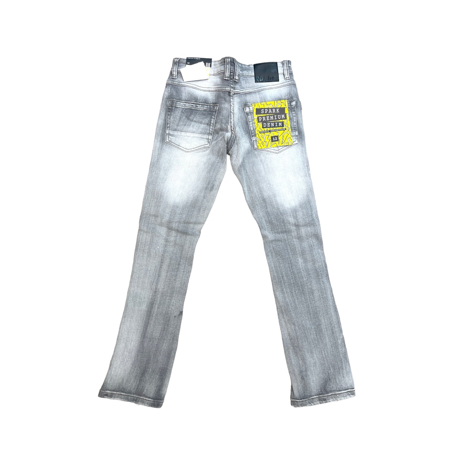 Spark Boy's Stretch Multi Frayed Patch Stacked Jean (Grey)