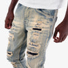 Copper Rivet Washed Ripped Wrinkle Jean (Tint Blue)