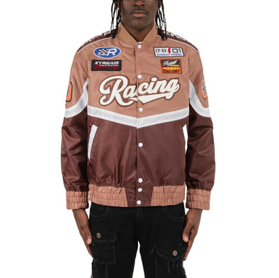 Copper Rivet Racing Nylon Patched Jacket (Brown)