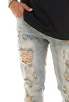 KDNK Multi Distressed Denim Jean with Ankled Zippers (Tinted Blue)