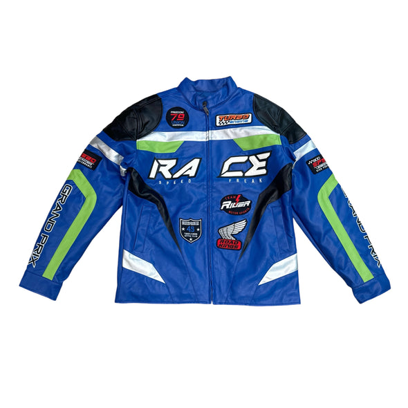 Copper Rivet Racing PU Leather Light Padding Jacket (Royal)