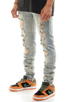 KDNK Multi Distressed Denim Jean with Ankled Zippers (Tinted Blue)