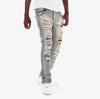 Copper Rivet Washed Ripped Wrinkle Jean (Tint Blue)