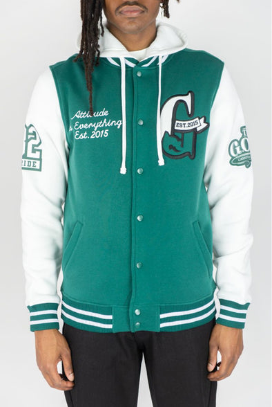 Rebel Minds Goat Fleece Varsity Jacket (Hunter Green)