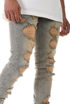 KDNK Multi Distressed Denim Jean with Ankled Zippers (Tinted Blue)