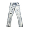 Copper Rivet Washed Ripped Wrinkle Jean (Light Sand Blue)