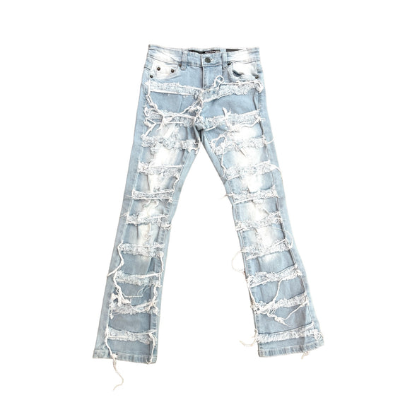 Spark Boy's Stretch Multi Frayed Patch Stacked Jean (Light Blue)