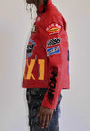 First Row Contrast Motor Racing Leather Jacket (Red)