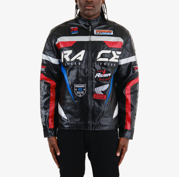 Copper Rivet Racing PU Leather Light Padding Jacket (Black)