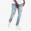 Copper Rivet Washed Ripped Wrinkle Jean (Light Sand Blue)