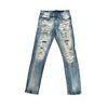 Copper Rivet Washed Ripped Wrinkle Jean (Tint Blue)