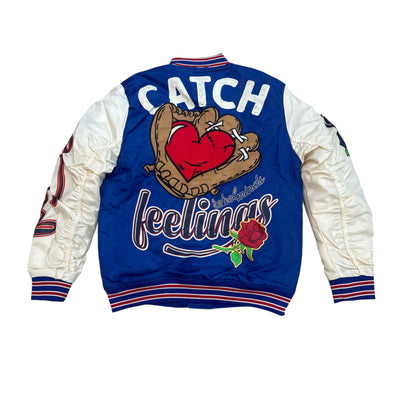 Rebel Minds Catch Feeling Patch Embroidered Puff Jacket (Royal)