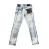 Copper Rivet Washed Ripped Wrinkle Jean (Light Sand Blue)