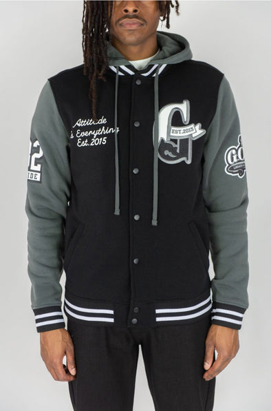 Rebel Minds Goat Fleece Varsity Jacket (Black)