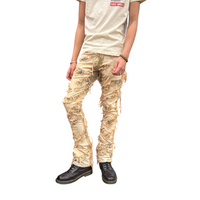 Taker Camo Pattern Patch Stacked Jean (Rustic Blue)