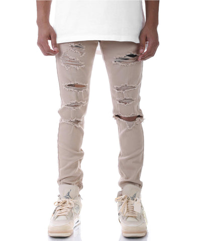 KDNK Destroyed Anker Zipper Denim Jean (Khaki)