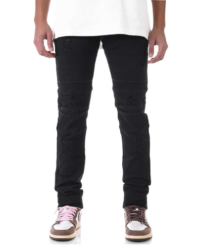 KDNK Destroyed Denim Jean with Panels (Black)