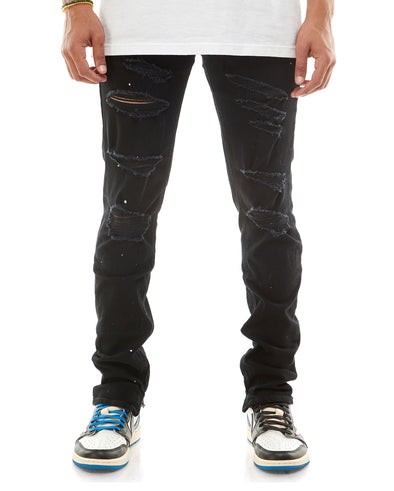 KDNK Paint Splatter Destroyed Anker Zipper Denim Jean (Black)