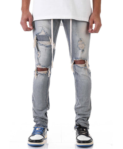 KDNK Under Patched Anker Zipper Denim Jean (Vintage Medium Blue)