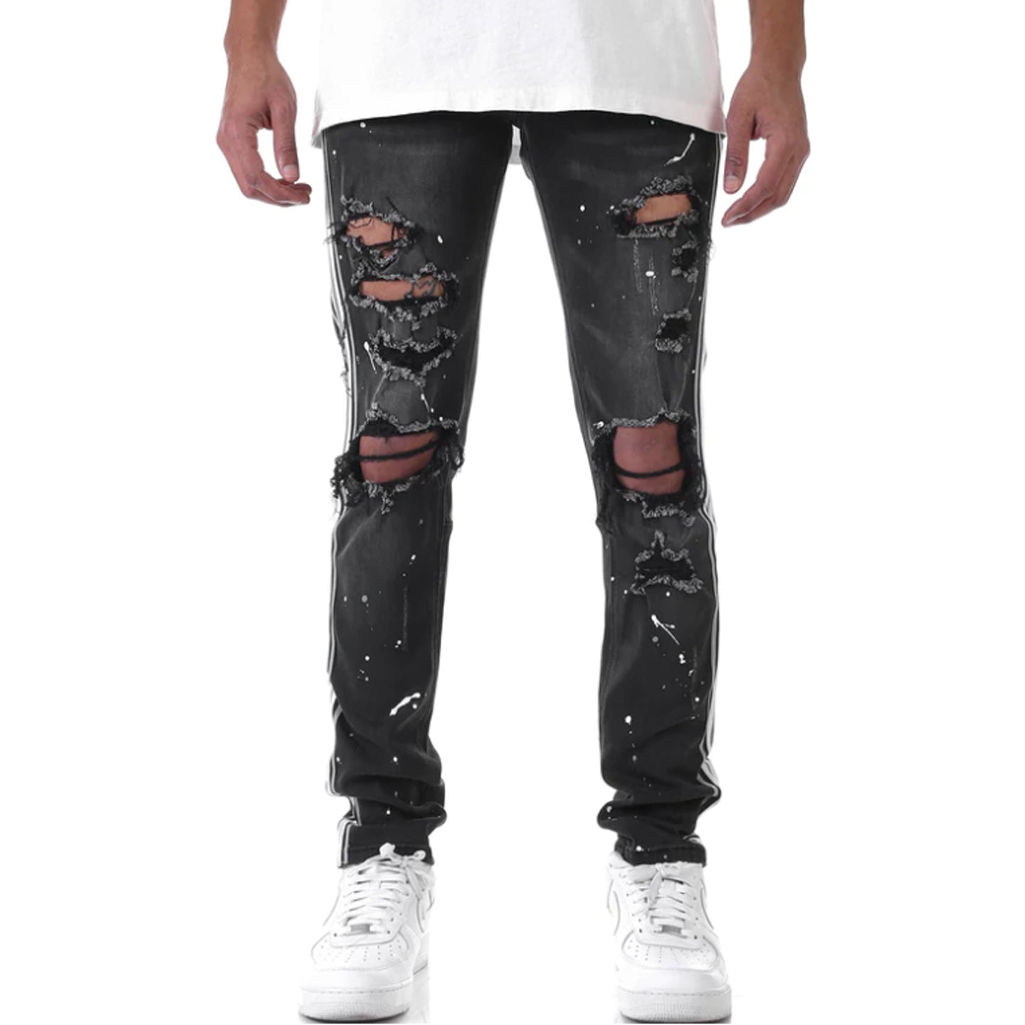 KDNK Multi Striped Paint Splatter Jean (Black)